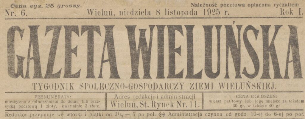 Gazeta wieluńska sprzed 100 lat