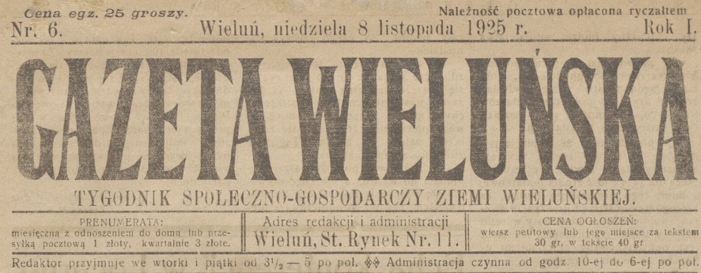 Gazeta wieluńska sprzed 100 lat